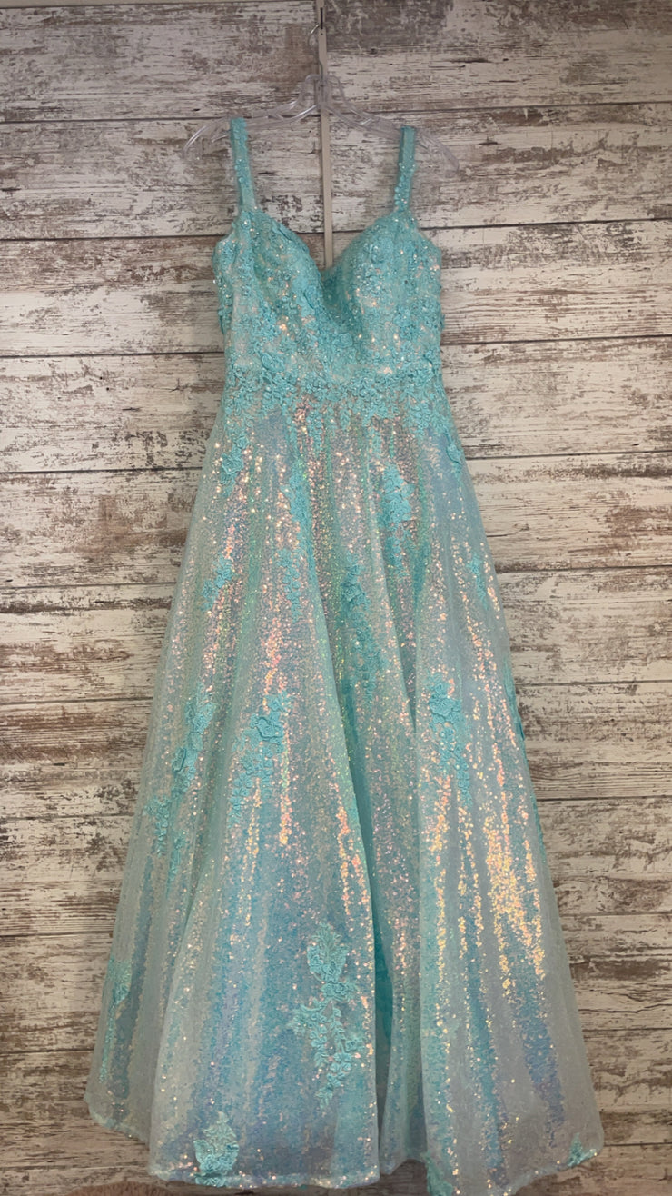 BLUE SPARKLY A LINE GOWN