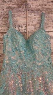 BLUE SPARKLY A LINE GOWN