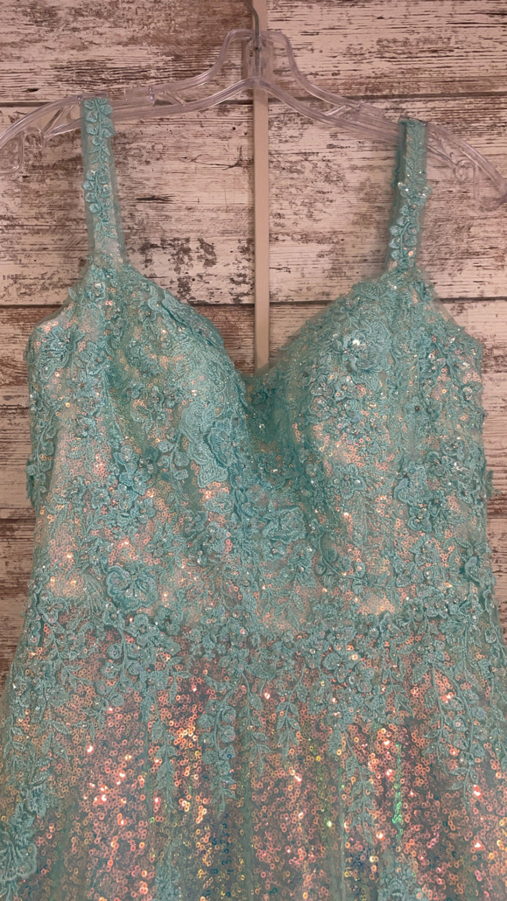 BLUE SPARKLY A LINE GOWN