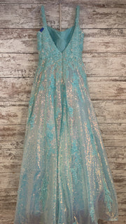 BLUE SPARKLY A LINE GOWN