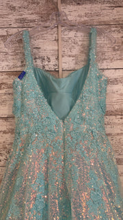 BLUE SPARKLY A LINE GOWN