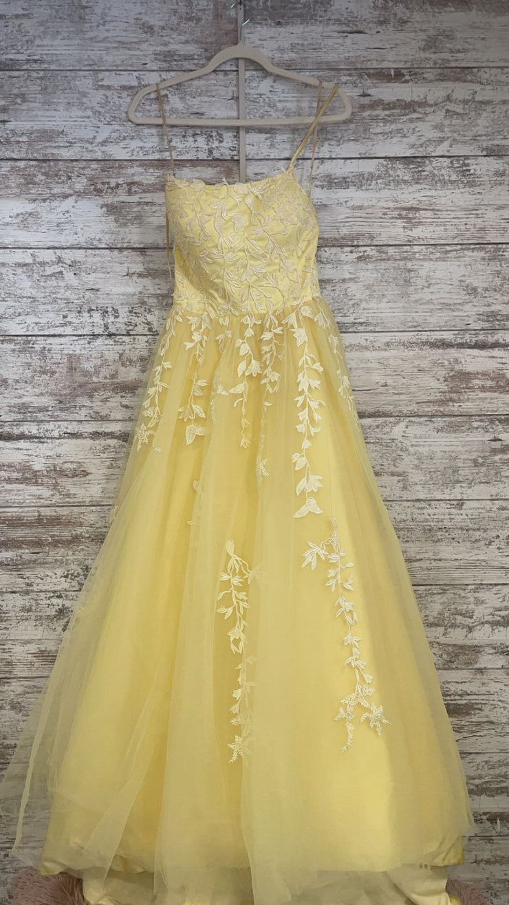 YELLOW/FLORAL A LINE GOWN