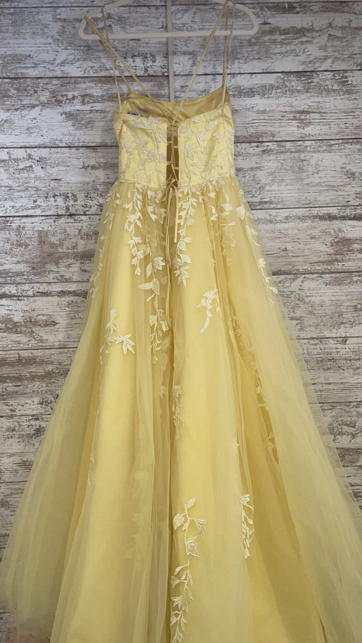 YELLOW/FLORAL A LINE GOWN