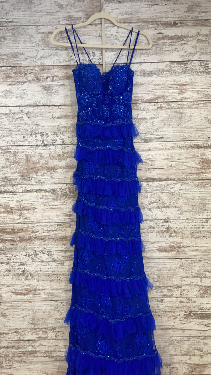 ROYAL BLUE TIERED LONG DRESS