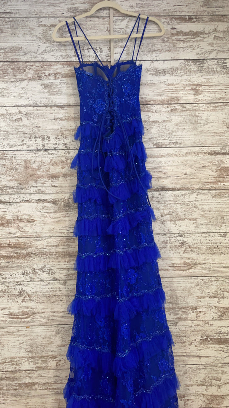 ROYAL BLUE TIERED LONG DRESS