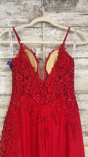 RED/FLORAL LONG EVENING GOWN