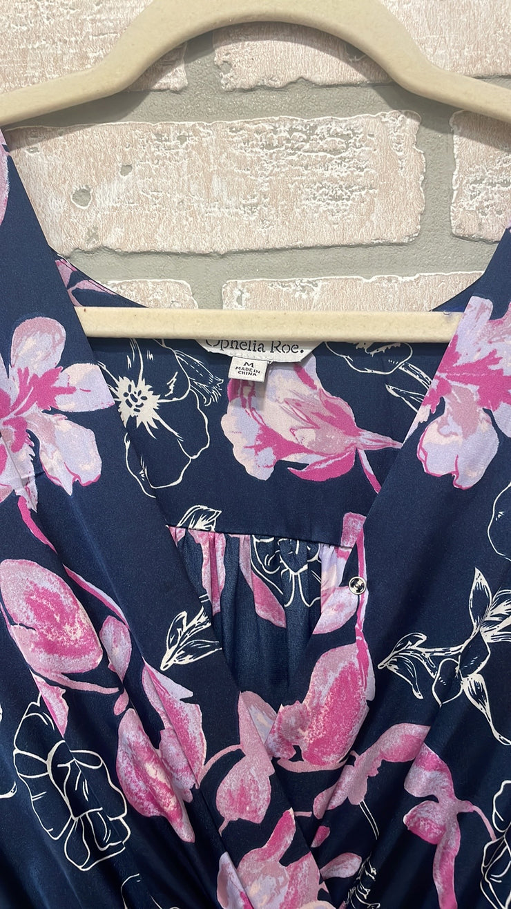 NAVY/PINK FLORAL SHORT DRES$59