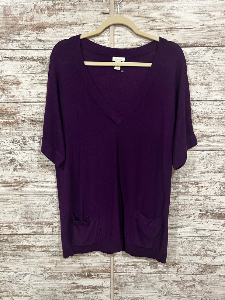 PURPLE V NECK SWEATER $109