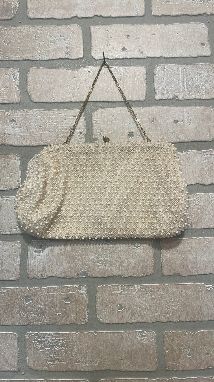 IVORY/PEARL BEADED PURSE