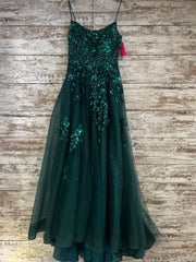 GREEN SPARKLY A LINE GOWN