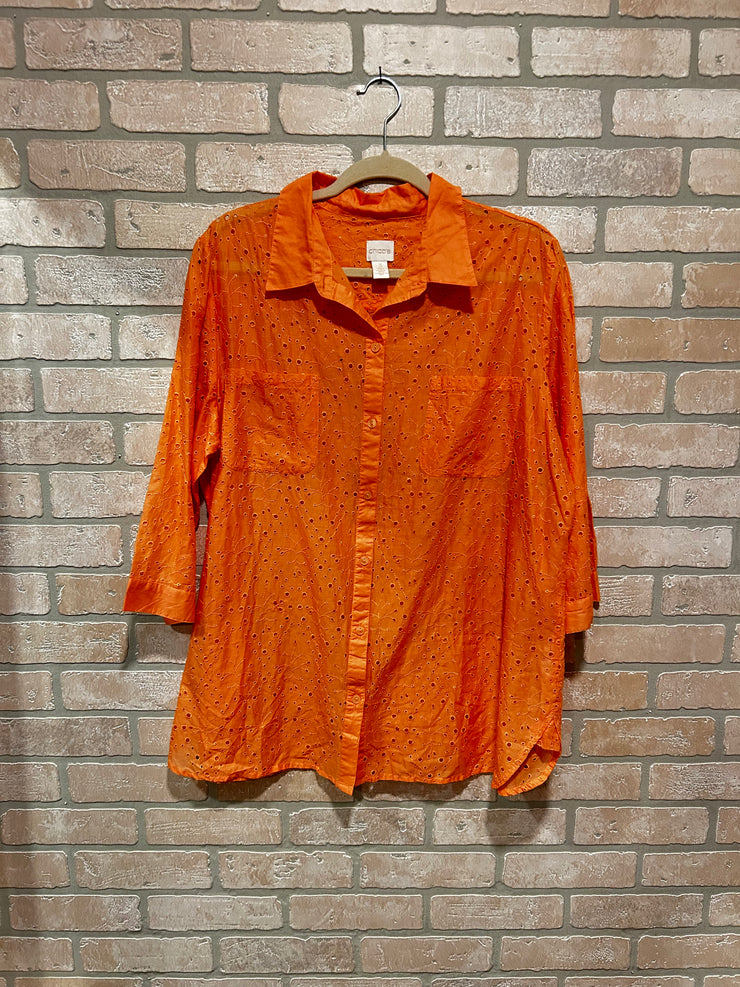 ORANGE BUTTON UP SHIRT $89