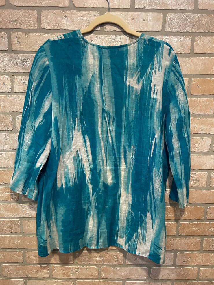 BLUE/WHITE OPEN CARDIGAN $109