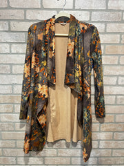 TAN FLORAL OPEN CARDIGAN $99