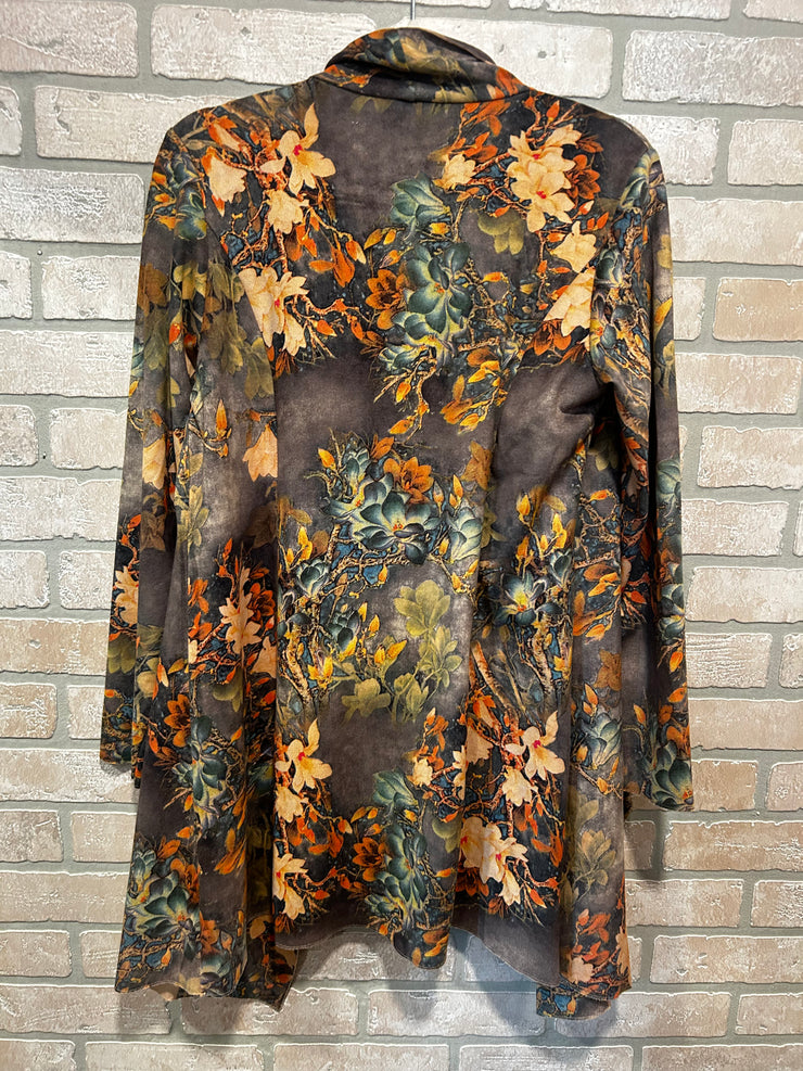 TAN FLORAL OPEN CARDIGAN $99