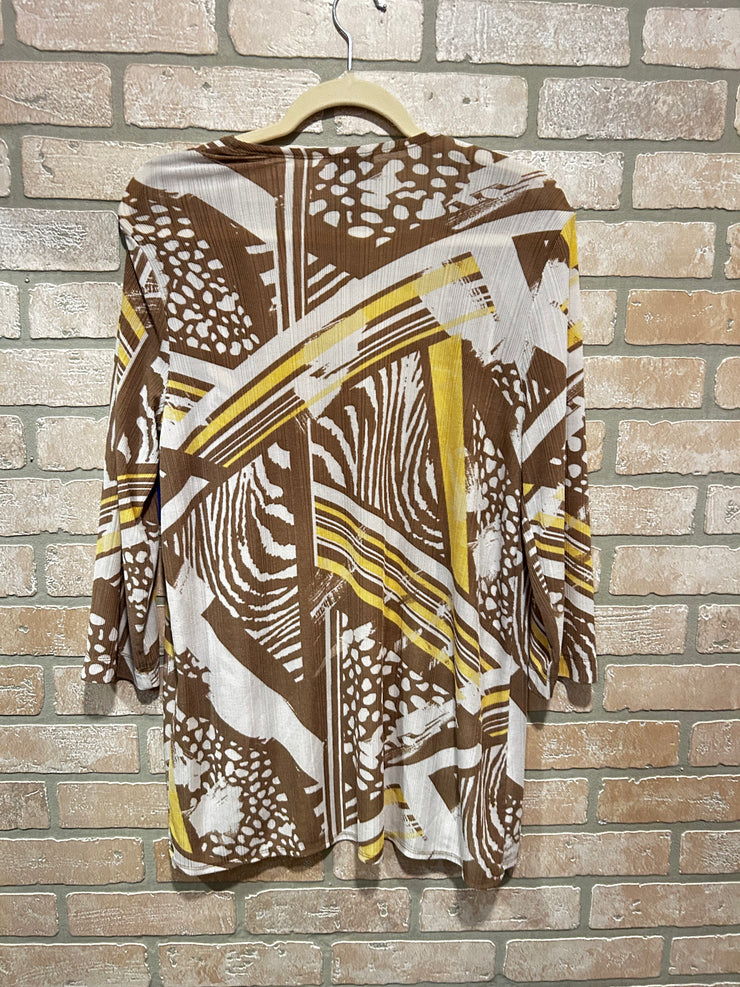 WHITE/TAN OPEN CARDIGAN $99