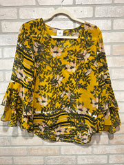 YELLOW FLORAL SHEER TOP $99