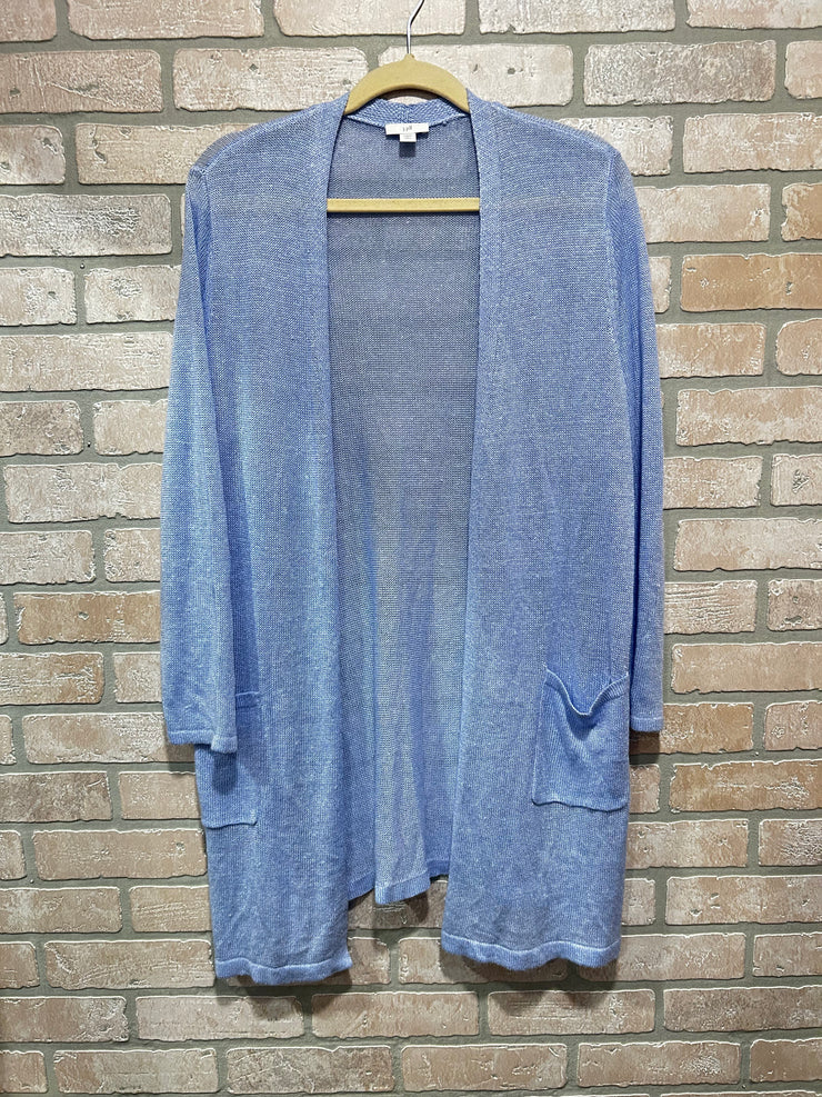 BLUE LINEN OPEN CARDIGAN $99