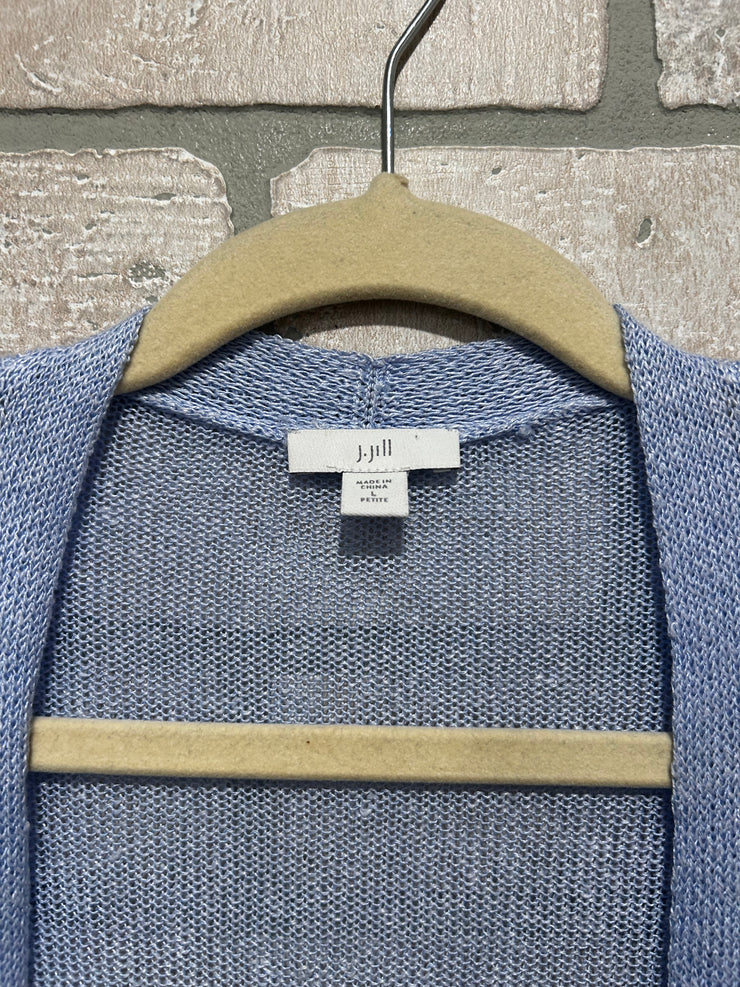 BLUE LINEN OPEN CARDIGAN $99