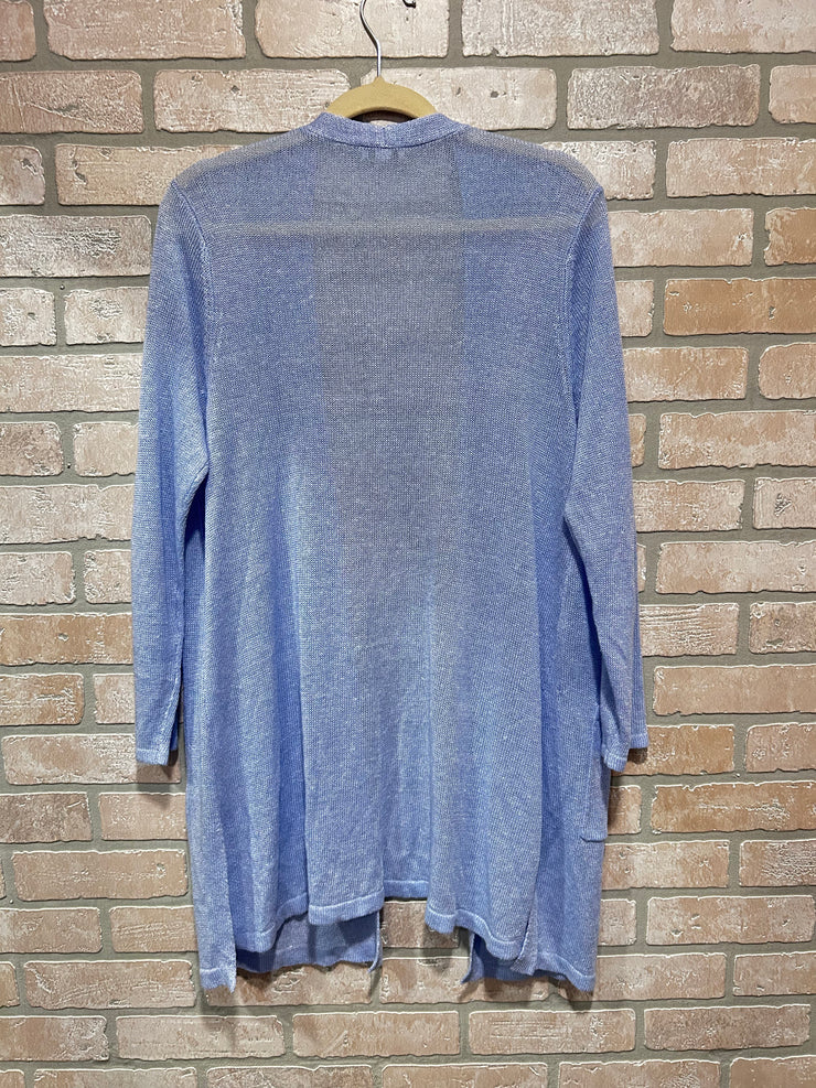 BLUE LINEN OPEN CARDIGAN $99