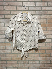 WHITE/NAVY CROP BLOUSE $89
