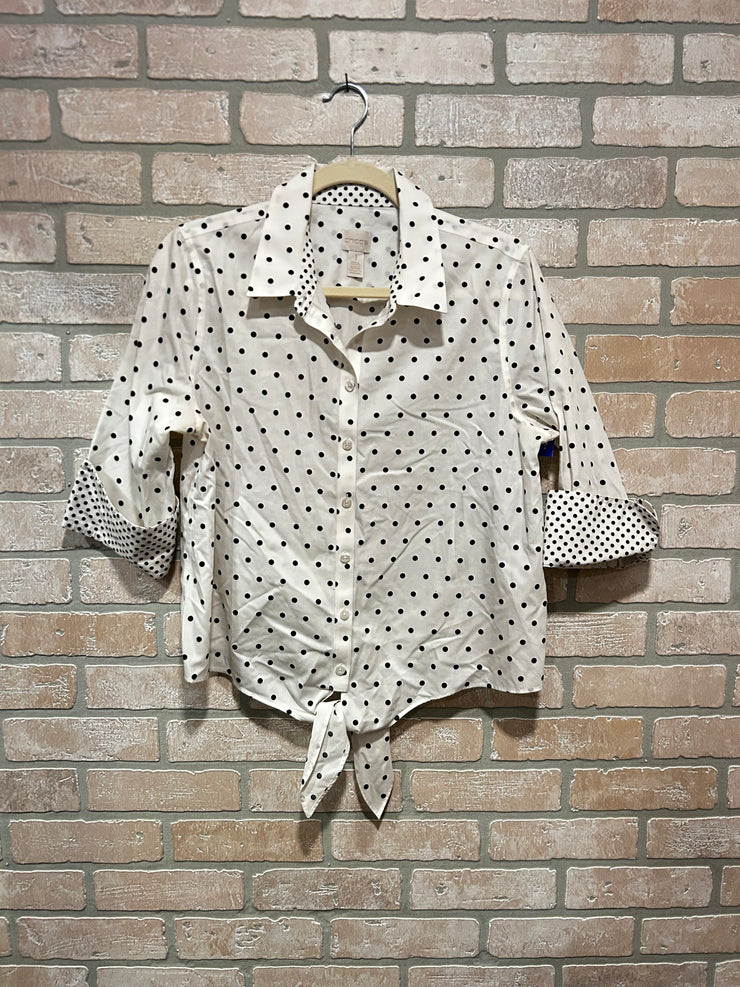 WHITE/NAVY CROP BLOUSE $89