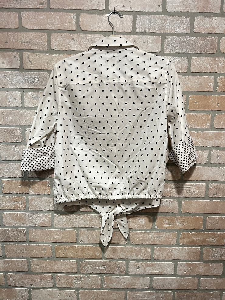 WHITE/NAVY CROP BLOUSE $89