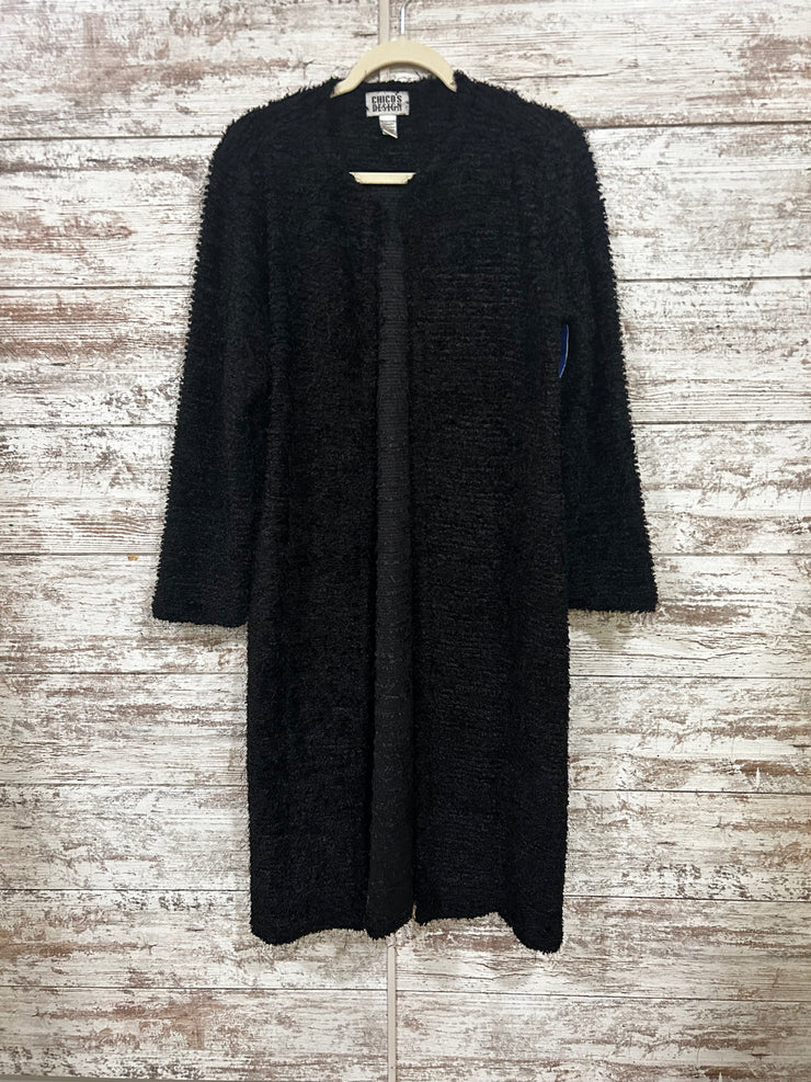 BLACK LONG FUZZY CARDIGAN $159
