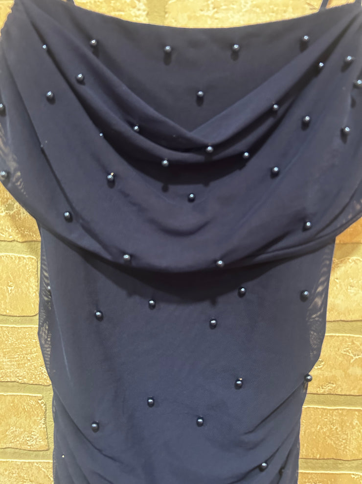 NAVY W/PEARLS SHORT DRESS