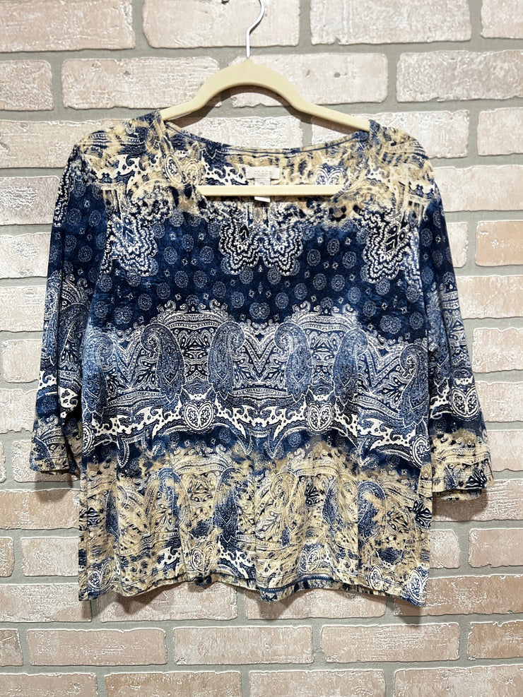 BLUE/TAN LONG SLEEVE TOP $79