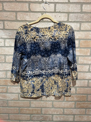 BLUE/TAN LONG SLEEVE TOP $79