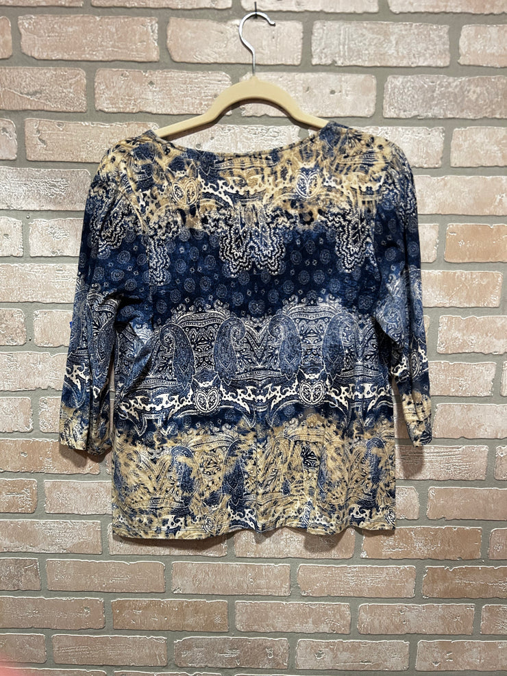 BLUE/TAN LONG SLEEVE TOP $79
