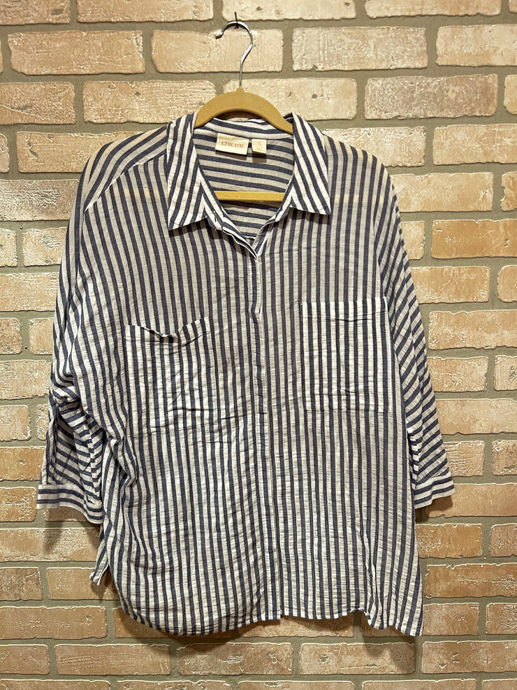 BLUE/WHITE STRIPED SHIRT $99