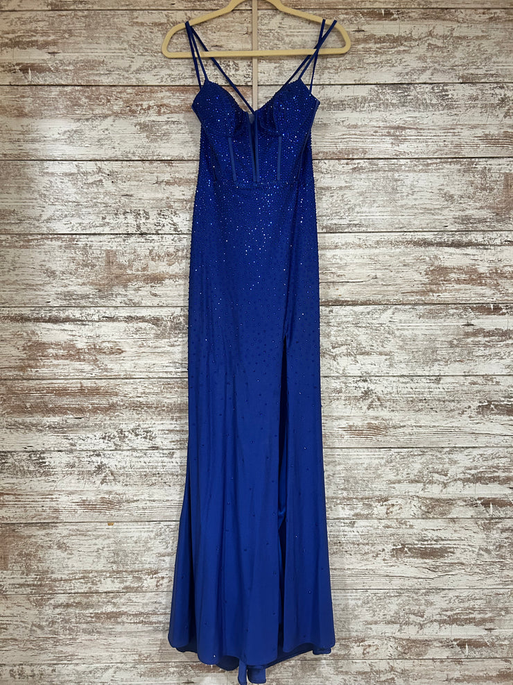 ROYAL BLUE BEADED LONG EVENING