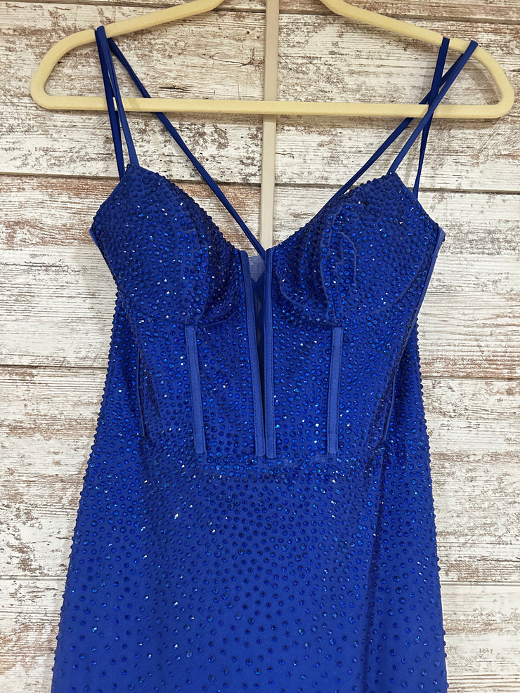 ROYAL BLUE BEADED LONG EVENING