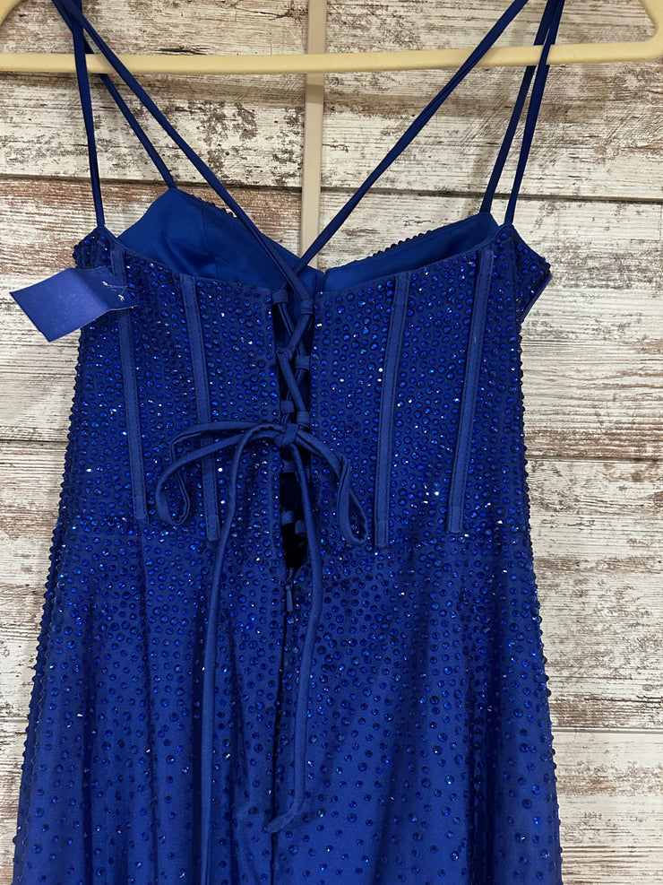 ROYAL BLUE BEADED LONG EVENING