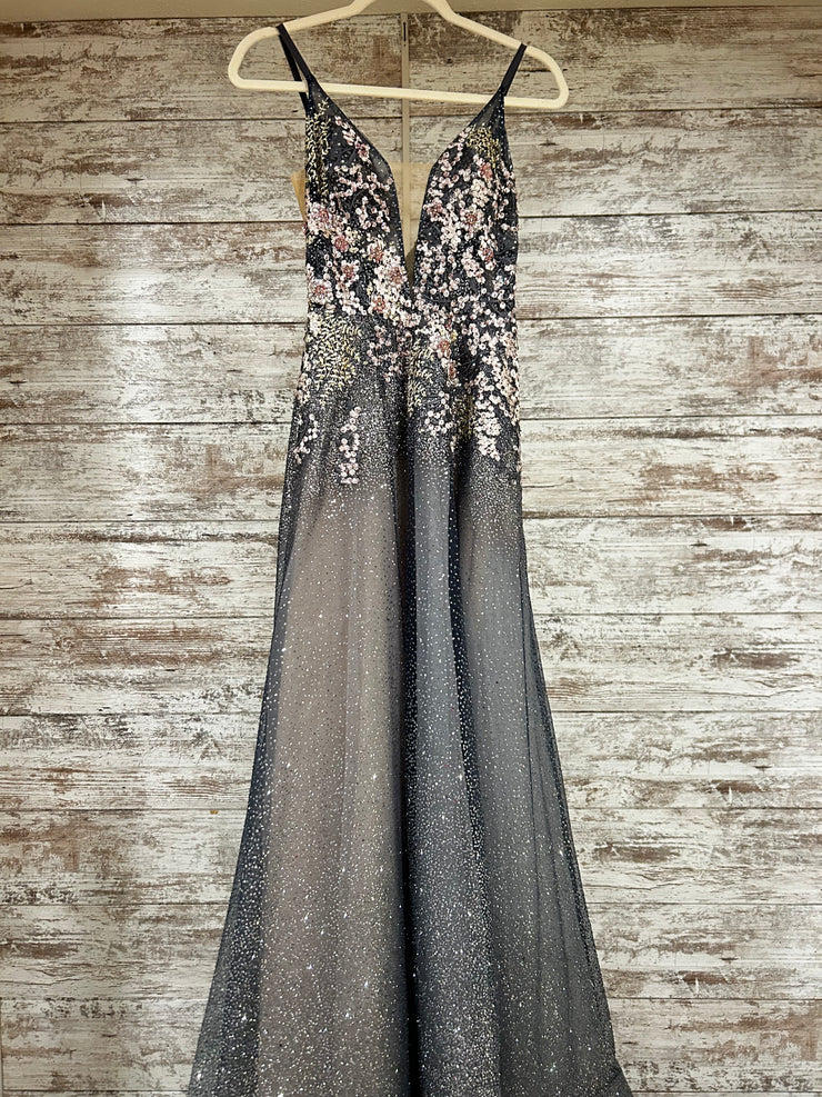 SILVER/PINK BEADED A LINE GOWN