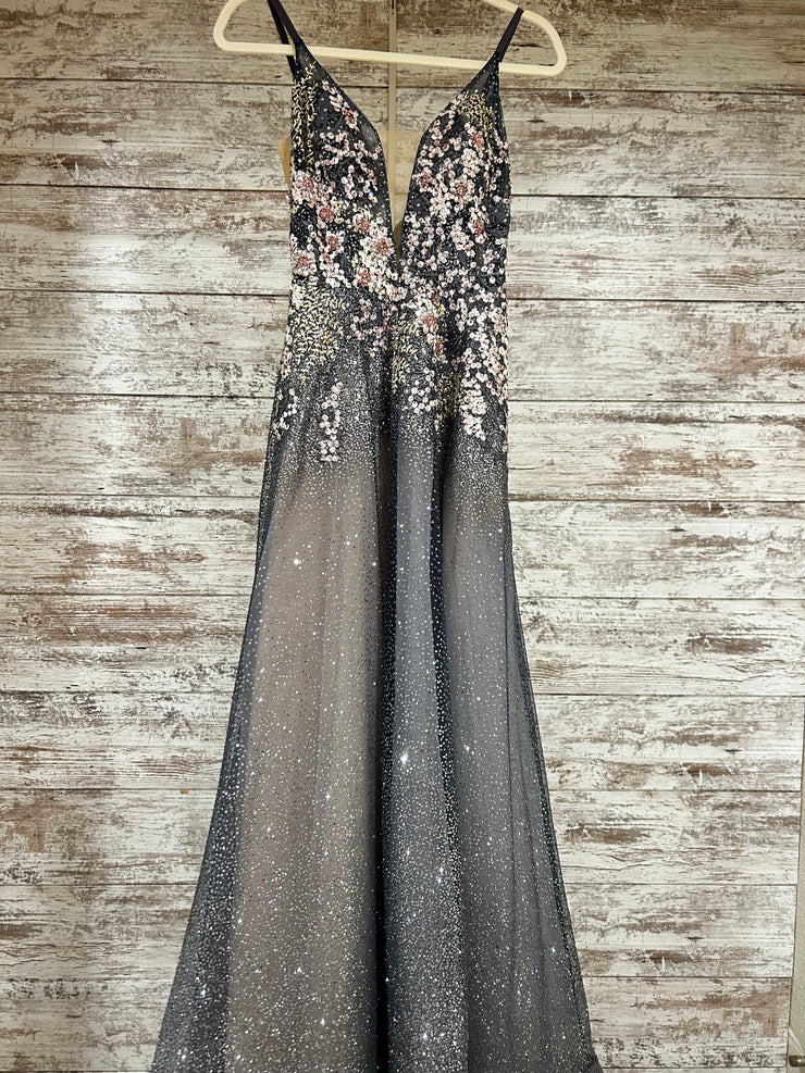 SILVER/PINK BEADED A LINE GOWN
