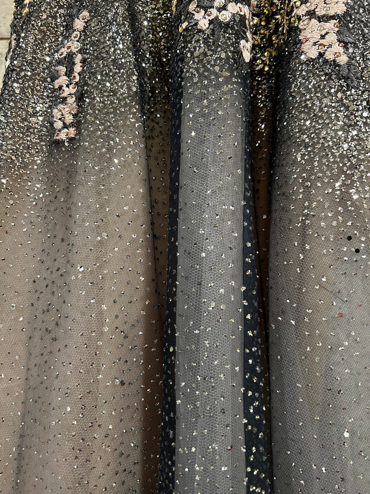 SILVER/PINK BEADED A LINE GOWN