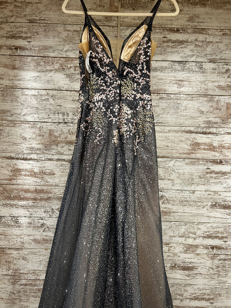 SILVER/PINK BEADED A LINE GOWN