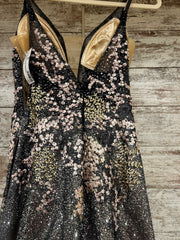 SILVER/PINK BEADED A LINE GOWN