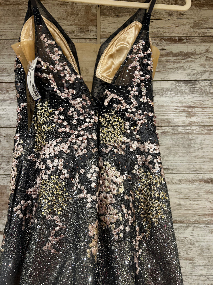 SILVER/PINK BEADED A LINE GOWN