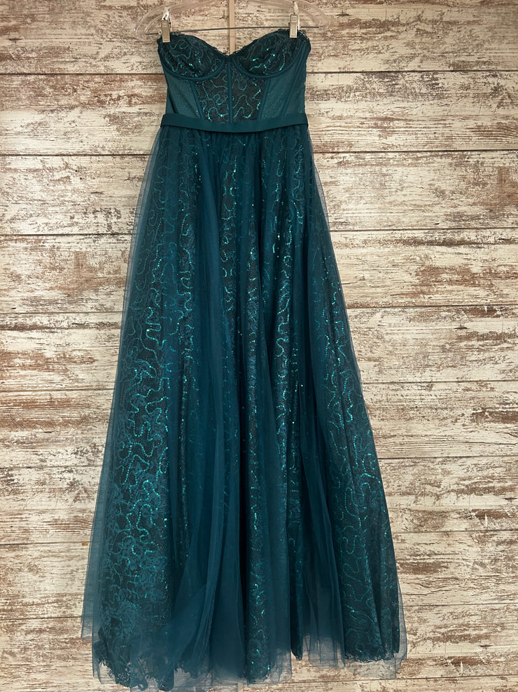 GREEN SPARKLY A LINE GOWN-NEW
