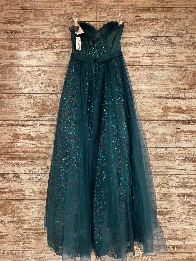 GREEN SPARKLY A LINE GOWN-NEW