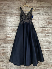 NAVY/SILVER A LINE GOWN
