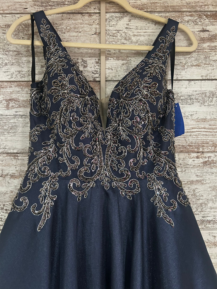 NAVY/SILVER A LINE GOWN