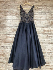 NAVY/SILVER A LINE GOWN