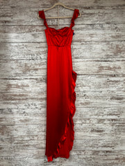 RED SATIN LONG EVENING GOWN