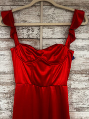 RED SATIN LONG EVENING GOWN