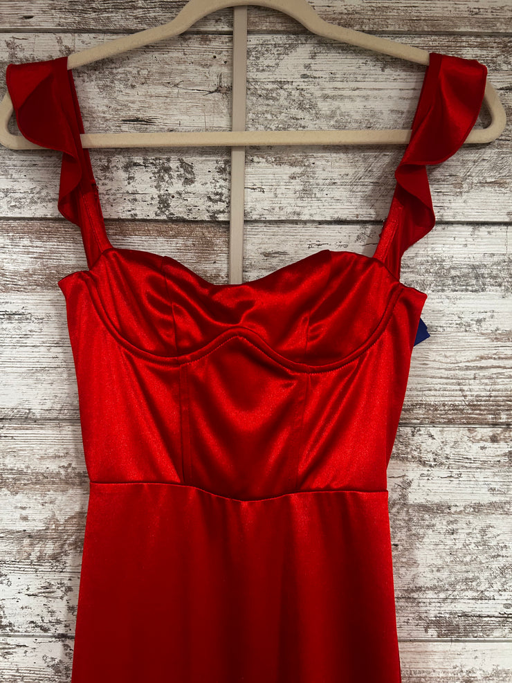 RED SATIN LONG EVENING GOWN