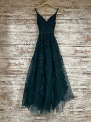GREEN SPARKLY A LINE GOWN
